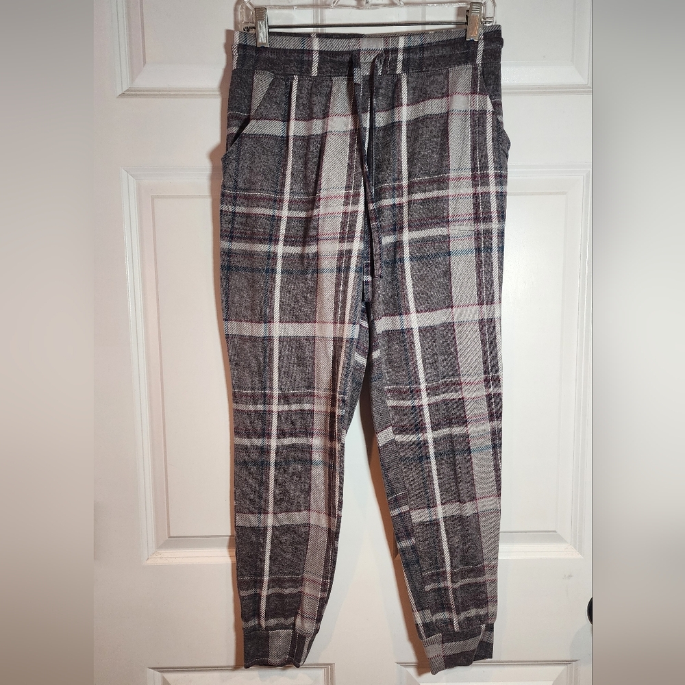 Secret Treasures Gray Plaid Jogger Lounge Pants Drawstring Pockets M